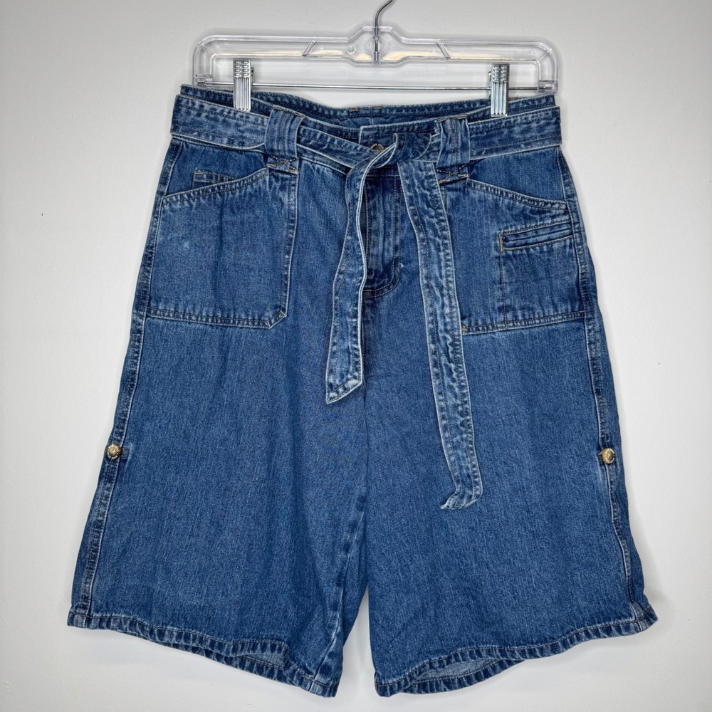 White Stag Womens High Rise Belted Denim Jorts Size 8 Y2K Cotton 90s Vintage